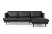 Brosa Calvin Leather 3 Seater Chaise Sofa (Pebble Black, Right Chaise)