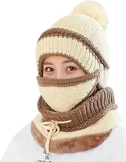 [techcity] 3 in 1 Warm Thick Knitted Beanie Hat Scarf and Mask Set Slouchy Snow Knit Cap Infinity Scarves for Women