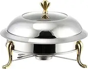 Gold Plated Round Chafing Dish Set, Stainless Steel Buffet Server Food Warmer with Food Pan, Fuel Holders & Lid, for Caterings Kitchen Party Dining Buffet