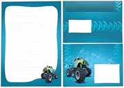 Writing Paper Set Letter Pad with Envelope for Boys Kids Monster Truck Car Kids Motif Letter Paper Pad Lined (A5 Pad with 25 Sheets + 15 Envelopes)