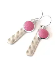 Bright Pink Hammered Earrings Sterling Silver Wires Sundance Treasures Jewelry