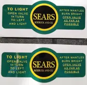 TWO (2) BRAND NEW COLEMAN EARLY SEARS LANTERN GREEN BLACK STICKERS LABELS DECALS