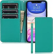 FROLAN for iPhone 12 Mini Wallet Case with Credit Card Holder Slot Genuine Leather Premium Cow Leather Magnetic Flip Folio Drop Protection Shockproof Cover for iPhone 12Mini 5.4 Inch (Green)