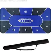 Professional Poker Mat 180 x 90 cm, 10 Player Portable Rubber Texas Hold'em Poker Table Top Layout w/Carrying Bag for Poker Games, Blackjack (Blue)