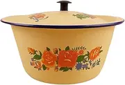 Vintage Enamel Kneading Bowl Kitchen Supplies with Lid Storage Basin Antique Lard Basin, 1.05L