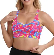 [WELLINZER] Womens U Back Sports Bra,Funny Print Workout Running Tops,Scoop Neck Medium Impact Padded Women Bras with Built in Bra