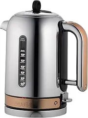 [Dualit] Classic Kettle | Polished Stainless Steel with Copper Trim | Quiet Boiling Kettle | 90 Second Boil Time | 1.7 L Capacity, 2.3 kW