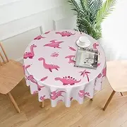 Dinosaur Pink Tablecloth Round Table Cloth 60 Inch Waterproof Party Table Covers for Picnic Kitchen Outdoor