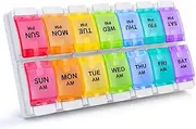 Sukuos Large Daily Pill Box Cases, BPA Free, AM PM Weekly 7 Day Tablet Organiser with Easy Push Button Design for Vitamin/Fish Oil/Supplements