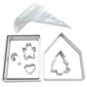 7pc R&M Gingerbread House Bake Steel Cookie Cutter Baking Set w/ 5x Piping Bags