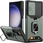 for Samsung Galaxy S23 Ultra Case, Areaphmet Galaxy S23 Ultra Case with [Card Holder] and Camera Cover with Built-in 360° Rotate Ring Stand Magnetic Magnet Phone Cover Case for S23 Ultra 6.8"-Green
