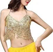 [Generic] Women's Belly Dance Crop Top Sequin Bra Tassel Top Festival Halter Tank Top Wear Party Sparkly Costume Top