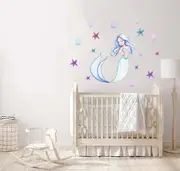 Mermaid Aqua Australian Design Hand Painted Peel & Stick, Removable Wall Decal. Nursery, Kids Playroom, Kids Teens Bedroom