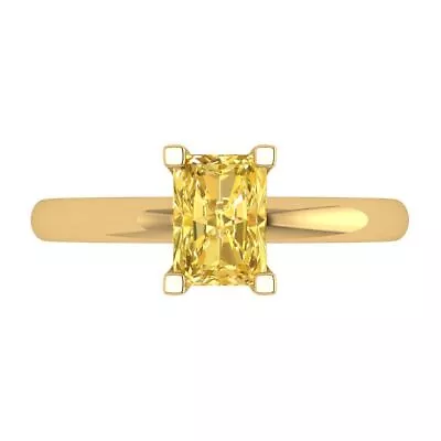 1Ct Emerald Cut Natural Citrine Solid 14K/18K Gold Solitaire Engagement Ring
