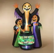 Pumpkin Head Trick Or Treat Witch w Swirling Light Cauldron Halloween Inflatable