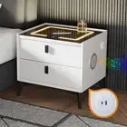 Oikiture Set of 2 Smart Bedside Tables LED Wireless Charging Nightstand White