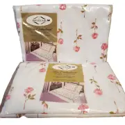 NOS VTG BelleAir Double FLAT + FITTED Sheet 100% Cotton Percale Rose Enchantment