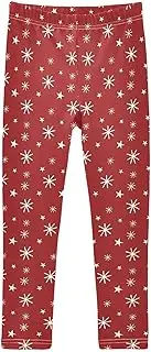 [Joisal] Christmas Star Red Girl Pants, Soft for Warm Leggings for Girls, 4-10T