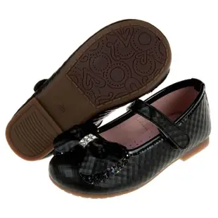 【布布童鞋】菱格紋典雅鑽飾蝴蝶結黑色兒童公主鞋(K9P997D)