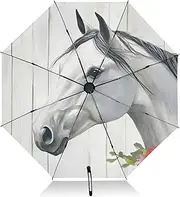 [PDZRMY] Horse Garland Art UV Protection Travel Umbrella Compact for Rain and Sun - Auto Open and Close UPF 50+ Windproof Portable 46” Sun Umbrella for Women and Men