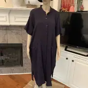 NWT Eileen Fisher NOCTURNE Organic Cotton Gauze Mandarin Collar Dress Size L