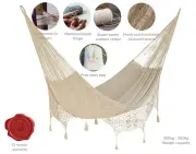 Outdoor Undercover Cotton Mayan Legacy Hammock With Hand Crocheted Tassels Queen Size Marble Colour