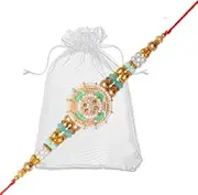 [Tarini Gallery] Rakhi for Brother Bhai Bhaiya Bhatija Raksha Bandhan gift Rakhi Thread Single Rakhi with Roli Chawal and Greeting card gift pack in pouch/Potli bag