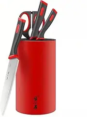 ZHANG XIAO QUAN SINCE 1628 5-Piece Kitchen Knife Set with Ventilated Red Block – 30Cr13 Stainless Steel Chef Knife, Cleaver, Fruit Knife & Scissors – Sharp Kitchen Knives, Ergonomic Handles