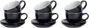 Argon Tableware 12 Piece Cappuccino Cup & Saucer Set - 250ml - Black - Tea Cup and Saucer Set Coloured Tea Mug with Saucer Dish Coffee Mug, Espresso Cup