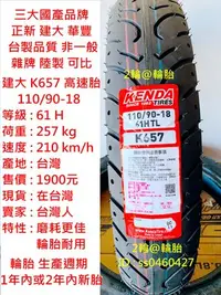 在飛比找Yahoo!奇摩拍賣優惠-台灣製造 建大輪胎 K657 110/90-18 高速胎