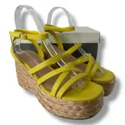 NEW Sun + Stone Yellow Strappy Platform Espadrilles Size 10 Sandals Boho Wedges