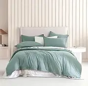 CleverPolly Vintage Washed Microfibre Quilt Cover Set (3Pcs) - Ultra Soft, Comfy, Luxurious Duvet Cover with Zipper Closure - Elegant Quilt Cover Set for Bedding - Seafoam - Super King Size