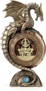 Veronese Design Steampunk Dragon Bronze Finish Table Clock with Moving Clockwork