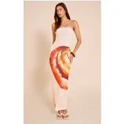 Cream Onion Skin Bandeau Abstract Print Maxi Dress, Cream