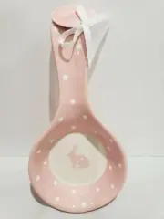 Easter Terramoto Ceramic Bunny Rabbit Resting Spoon Rest Pink White