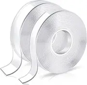 Double Sided Adhesive Tape Heavy Duty, Double Stick Mounting (2 Rolls), Clear Two Sided Wall Tape Strips, Removable Poster Tape for Home, Office, Car, Outdoor Use