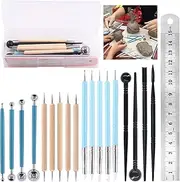 Glarks 19Pcs Carving Modeling Clay Sculpting Tools Set Including Plastic Modeling Tools, Ball Stylus, Silicone Tip Pens, Dual-end Dotting Clay Tool for Embossing Art, Coloring, Nail Art Painting