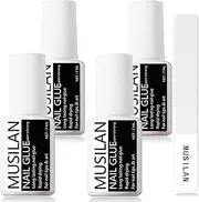 [MUSILAN] 4 Bottle Nail Art Glue for Press On Nails Nail Tips Acrylic Nails, Super Strong Long Lasting Nail Adhesive Gel Nail Glue Brush On Nail Glue for Acrylics Glue On Nails Fake Nails with Brush