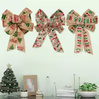 在飛比找ETMall東森購物網優惠-新款圣誕節裝飾用品 麻色復古英文織帶蝴蝶結 圣誕蝴蝶結掛件