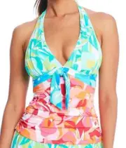 Bleu by Rod Beattie Women's Tie-Front Halter Tankini Top - Multicolored Size 4