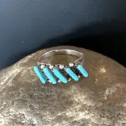 Zuni Blue Turquoise Needle Point Sterling Silver Ring Size 6 15402