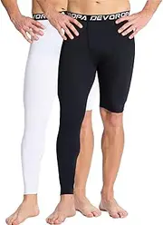 DEVOROPA Mens One Leg Compression Pants Quick Dry Basketball Running Tights Sports Leggings Athletic Baseball Base Layer