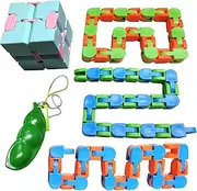 CXP Good Goods 5 Pack Stress Relief and Anxiety Relief Fidget Toys,Wacky Tracks,Squeeze-a-Bean,Infinity Cube