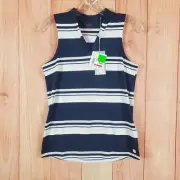 Puma Cloudspun Valley Womens Polo Shirt XS Blue White Striped Sleeveless Golf