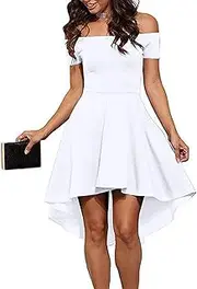 [Sarin Mathews] Womens Off The Shoulder Short Sleeve High Low Cocktail Skater Dress