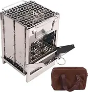 CAMPMAX Portable Folding Wood Stove Backpacking for Outdoor Camping Hiking Cooking Picnic, Sturdy Steel Lightweight Wood Burning Camp Stove with Grill, Small and Large