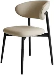 [XINCHANG] Dining Chair,Modern Upholstered Dining Chair with Curved Backrest,Minimalist Light Luxury Designer Fabric Chair (29.92"x21.26"x17.72",Black Carbon Frame - Beige Leather)