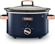 [Tower] T16042MNB Cavaletto 3.5 Litre Slow Cooker with 3 Heat Settings, Cool Touch Handles, 210W, Midnight Blue and Rose Gold