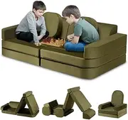Playpals 12PCS Modular Kids Play Couch, Kids Sofa Set for Inspiring Child Creativity, Versatile Sectional Sofa for Nursery Playroom Bedroom Living Room, DIY Creativing Playroom Furniture, Dark Green