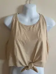 Women's Gap Fit Scoop-Neck, Sleeveless, Tie-Front Cropped Beige Top Size XL NWT